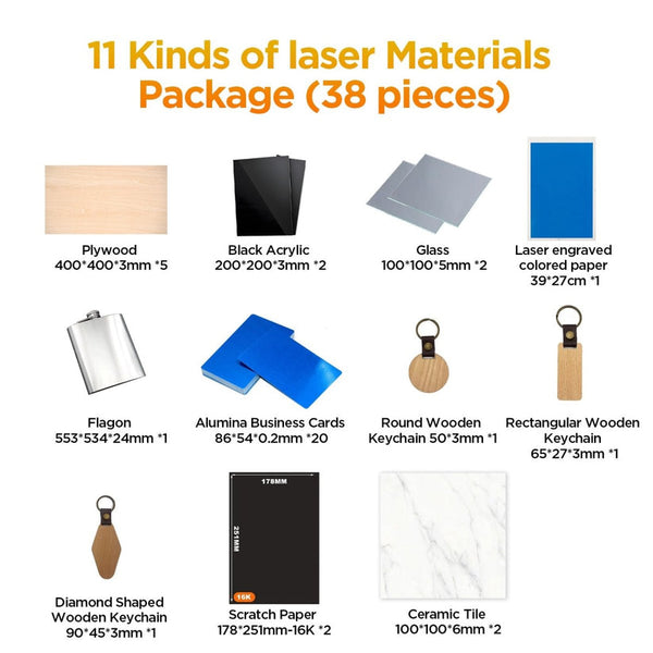 Acmer 11 Kinds of Laser Materials Package(38 pieces）