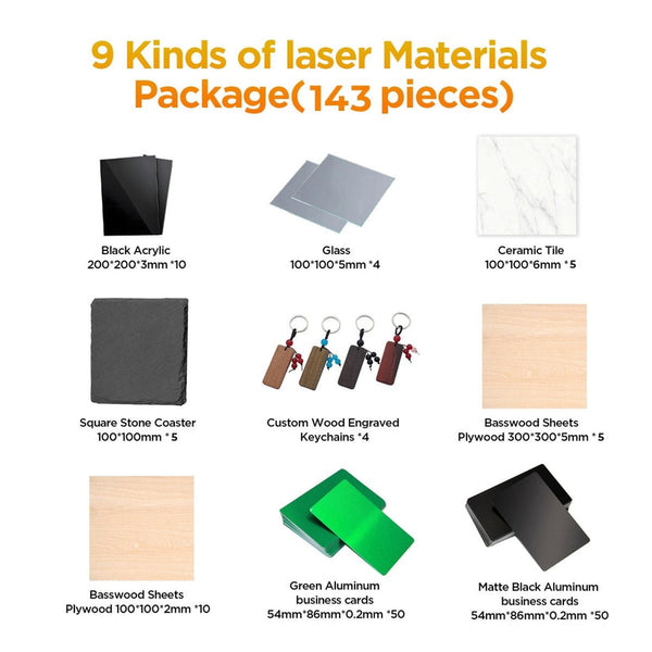 Acmer 9 Kinds of Laser Materials Package(143 pieces)